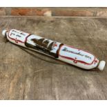 Antique sailors valentine milk glass rolling pin, L 35cm