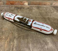 Antique sailors valentine milk glass rolling pin, L 35cm