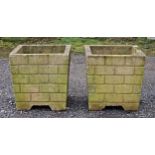 Pair of reconstituted stone simulated brick work garden planters, H 47cm x W 46cm x D 46cm (2)