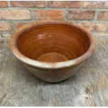 Large glaze terracotta dairy bowl. H 20 x D 39cm