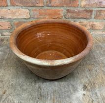 Large glaze terracotta dairy bowl. H 20 x D 39cm