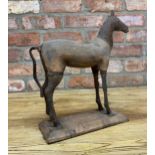 Naïve Folk Art wooden and metal horse sculpture, H 32cm x W 32cm