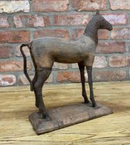 Naïve Folk Art wooden and metal horse sculpture, H 32cm x W 32cm