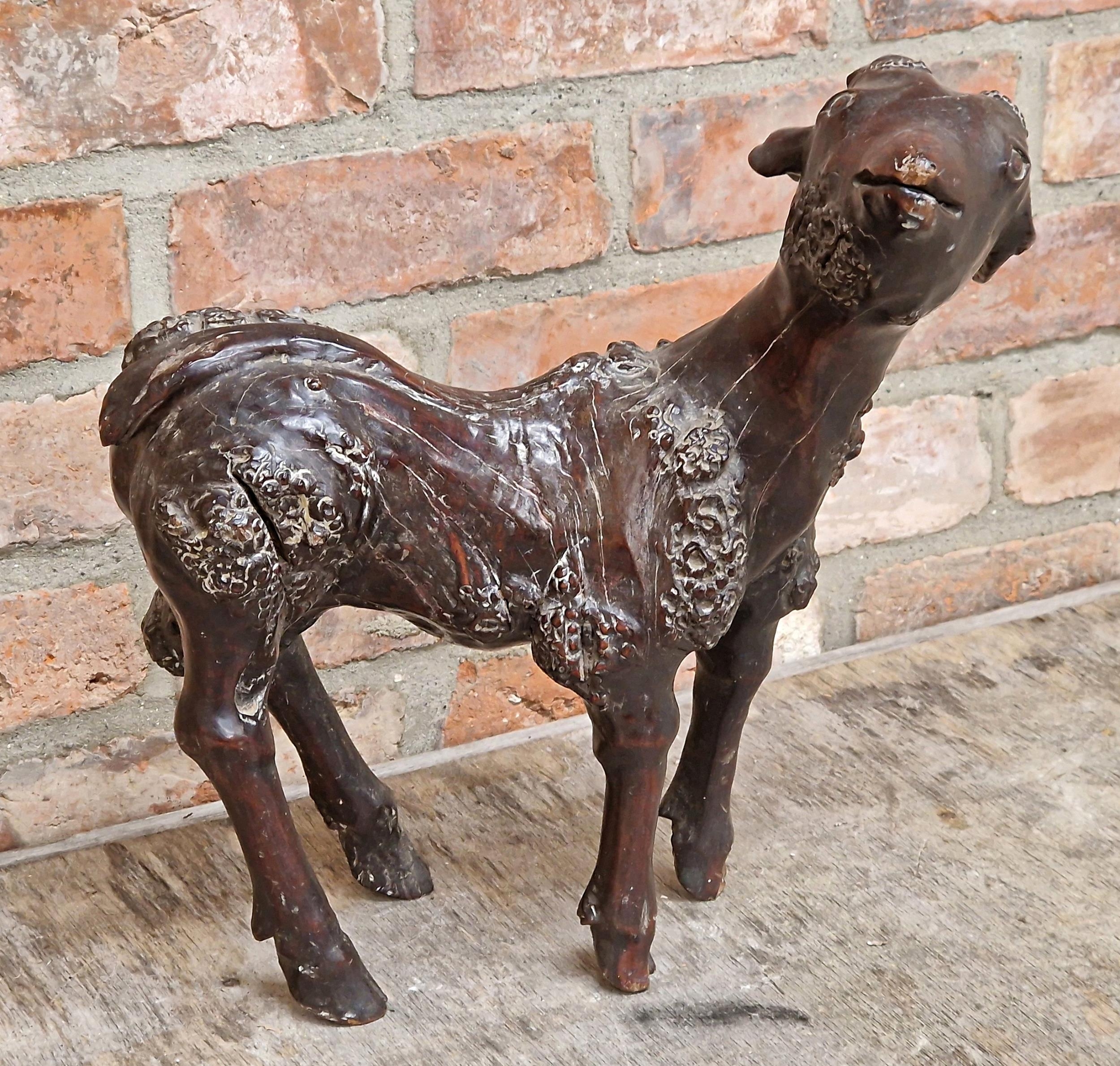 Impressive Chinese late Qing dynasty root wood carving of goat, H 40cm x L 40cm (AF) - Image 2 of 5