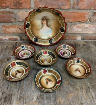 Wheelock Vienna serving bowl set with young maiden central design signed "Constance" (7)