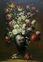 19th century Dutch school - still life of a bouquet of flowers, unsigned, oil on canvas, 69 x