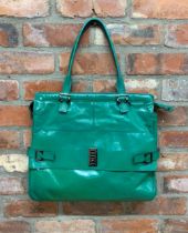 Mulberry vivid green vinyl tote bag with associated purse, luggage label and silver tone hardware