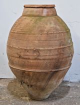 A large terracotta amphora with pressed banded detail, H 73cm