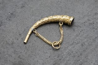 Antique novelty 15ct cornucopia horn and garnet watch key fob, 4.7cm long, 4.5g