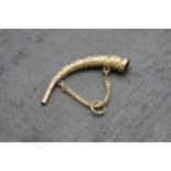 Antique novelty 15ct cornucopia horn and garnet watch key fob, 4.7cm long, 4.5g