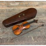 19th century violin with single piece back and printed 'Stradivarius' label to inside, 58cm full