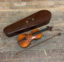 19th century violin with single piece back and printed 'Stradivarius' label to inside, 58cm full