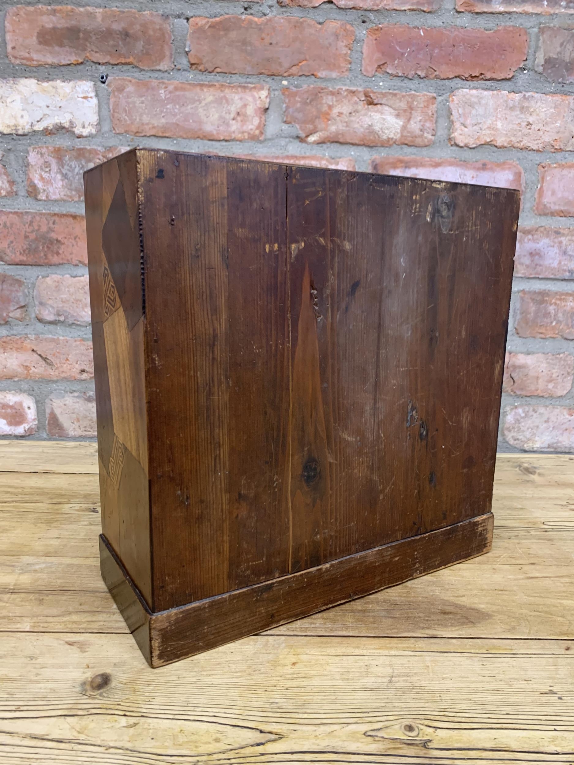 Antique Meiji period Japanese wooden marquetry Tansu table top cabinet, H 36cm x W 36cm - Image 3 of 3