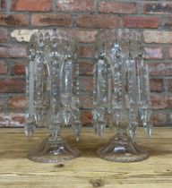 Pair of Victorian cut glass table lustres, H 32cm (AF)