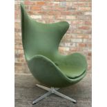 Arne Jacobsen (1902-1971) - Egg Chair, original green upholstery on cast aluminium base, H 106cm x W