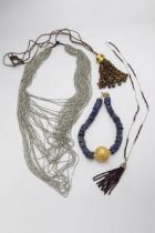 Tay Jewellery tigers eyes opal tassel pendant on leather necklace, with a further Ink & Allot