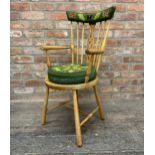 Unusual Arts & Crafts spindle back chair with wool work tapestry back panel and seat, with