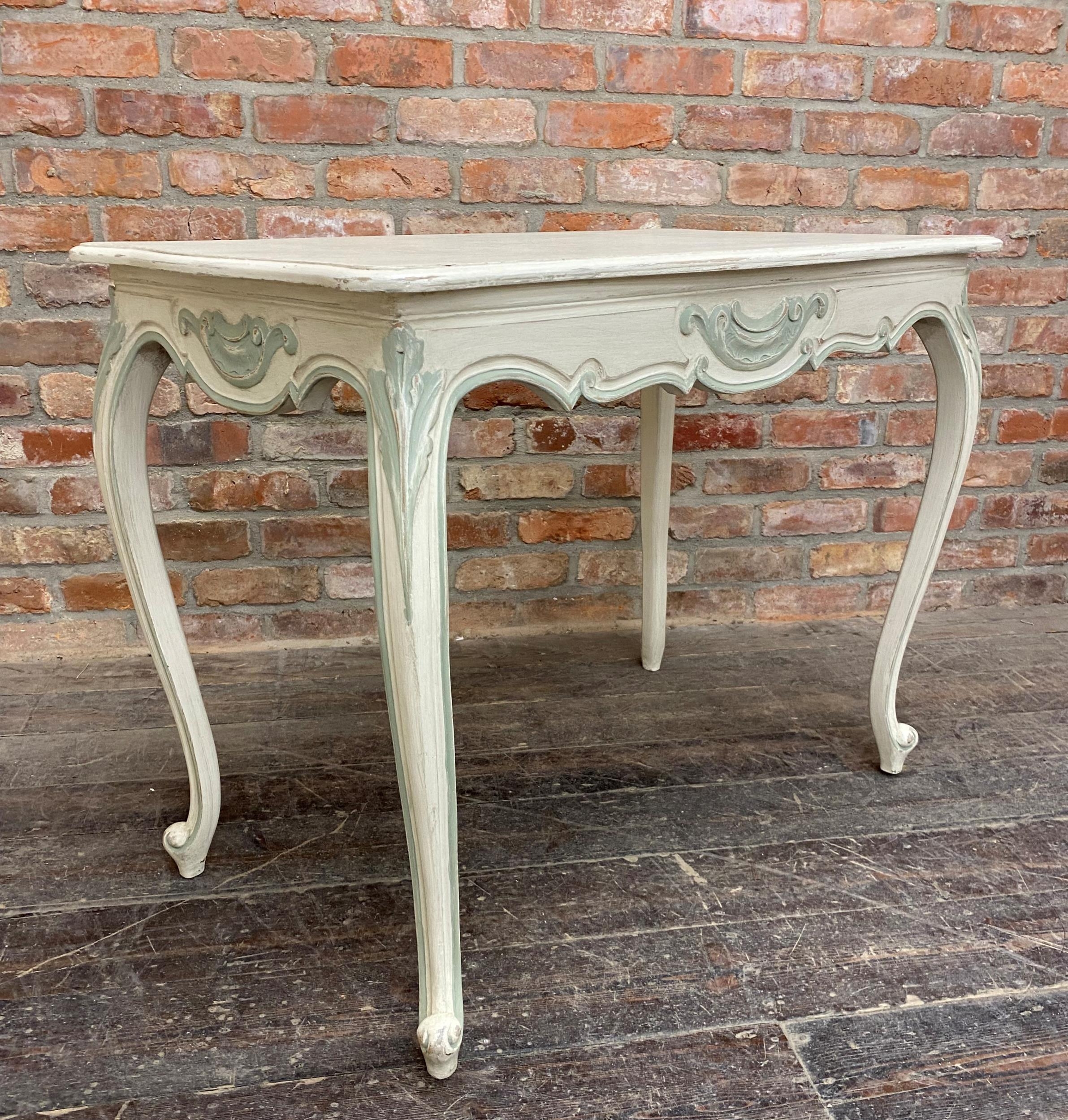 19th century French painted console table, on cabriole legs, H 79cm x W 100cm