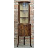 Mahogany bow front corner display cabinet, H 172cm