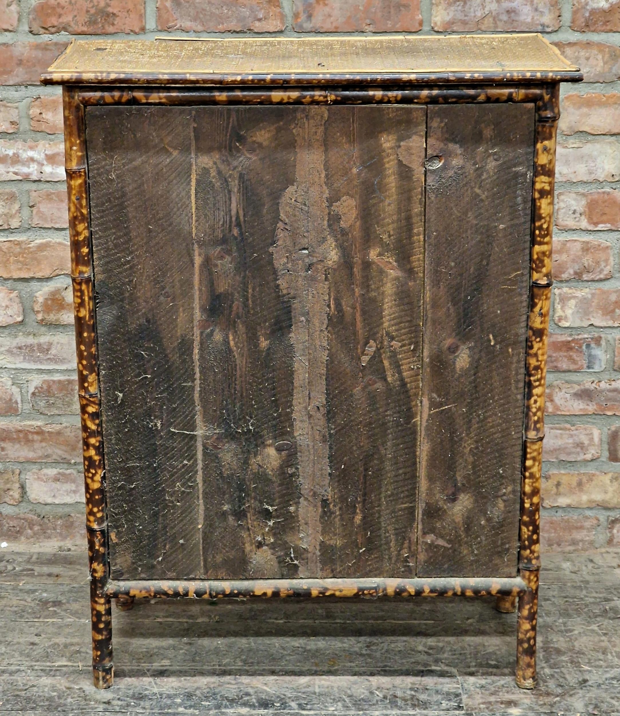 Victorian Aesthetic Movement bamboo and rattan open bookcase, the three fitted shelves with embossed - Image 3 of 5