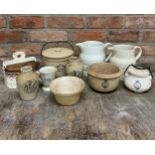 Quantity of mixed antique creamware kitchen ceramics to include banded jugs, salt tub, jars and