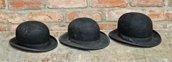 3 antique bowler hats to include Dunn & Co and Lock & Co examples