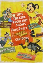 Terry Toons theatre poster with Mighty Mouse, Dinky, Heckle & Jeckle etc, original Twentieth Century