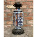 Antique Chinese hand painted vase converted to oil lamp, H 37CM