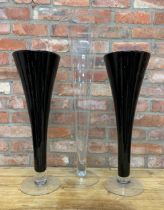 Pair of cobalt blue glass oversized vases with similar clear glass example, largest H 80cm (3)