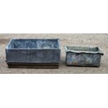 Two vintage cast iron lead lined troughs, H 23cm x W 57cm x D 40cm (2)