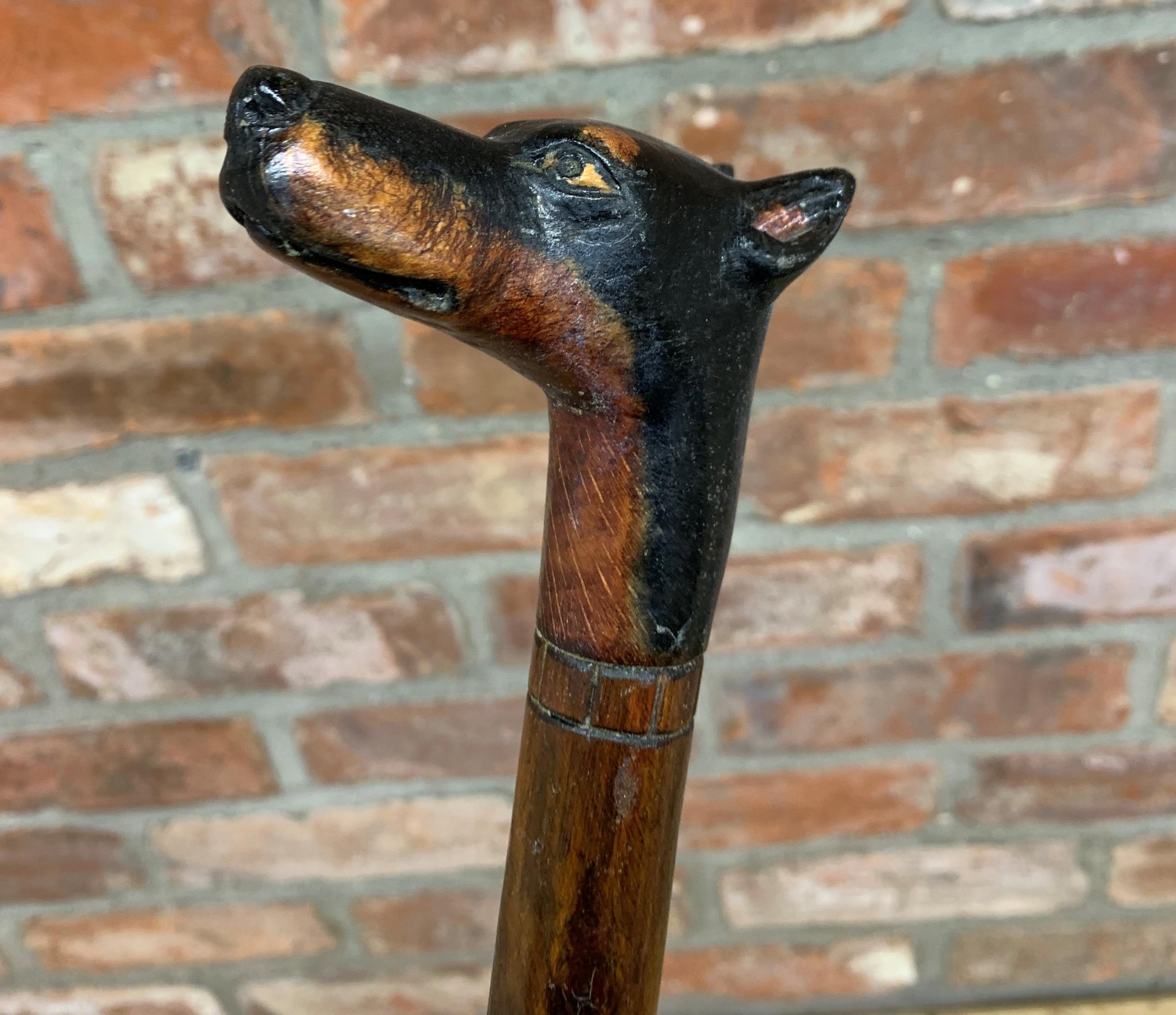 Hand carved wooden Dobermann dog head walking stick, probably produced by Brigg for Swaine and - Image 2 of 3