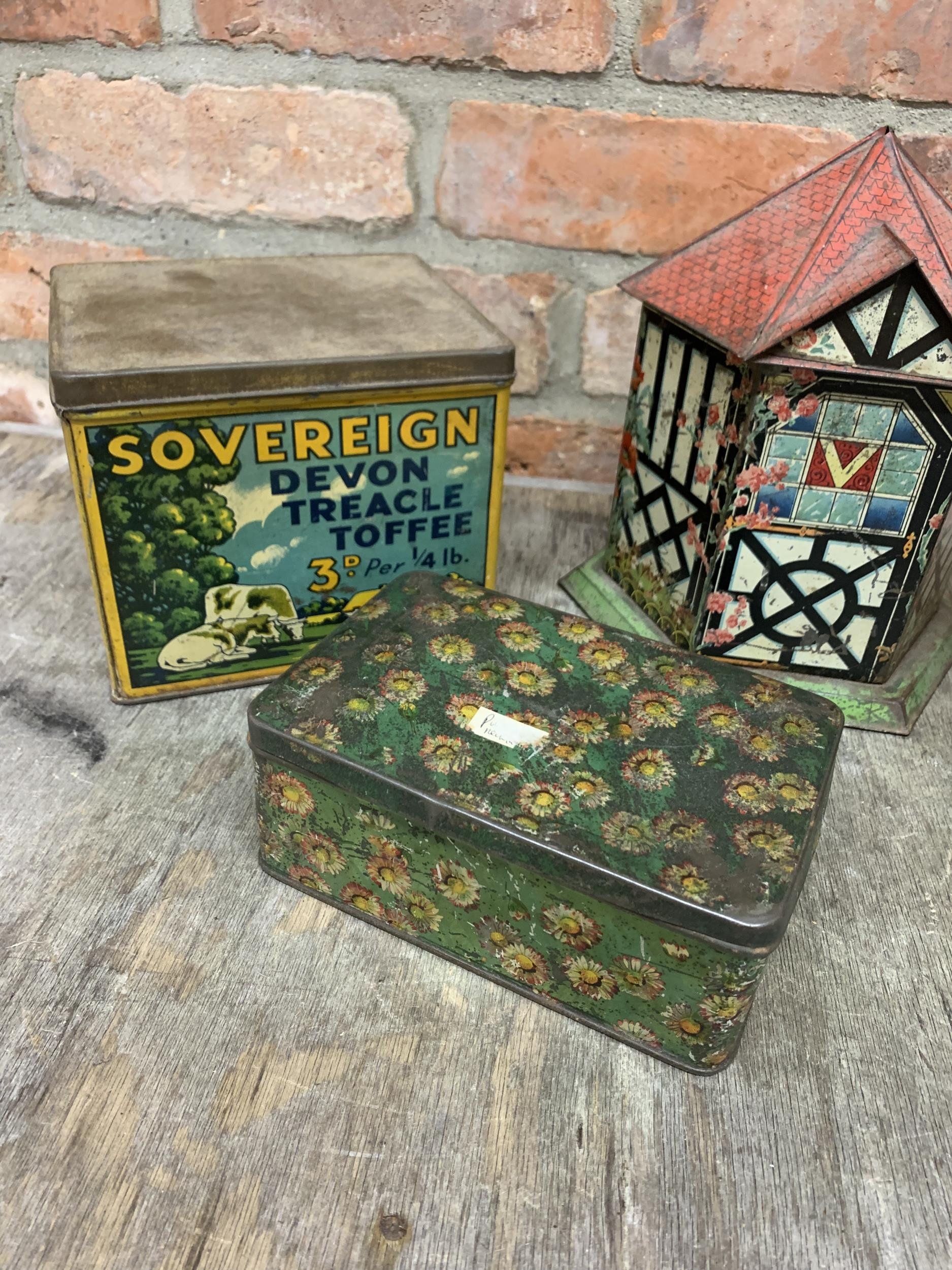 4 vintage advertising tins to include Victory Sweets cottage design example - Image 2 of 4