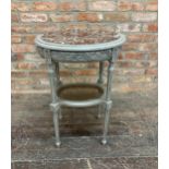 French painted two tier pot stand, inset marble top, bergere undertier, H 76cm x W 51cm