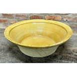 A large good quality salt glazed terracotta dairy or pancheon bowl, H 21cm x DIA 69cm