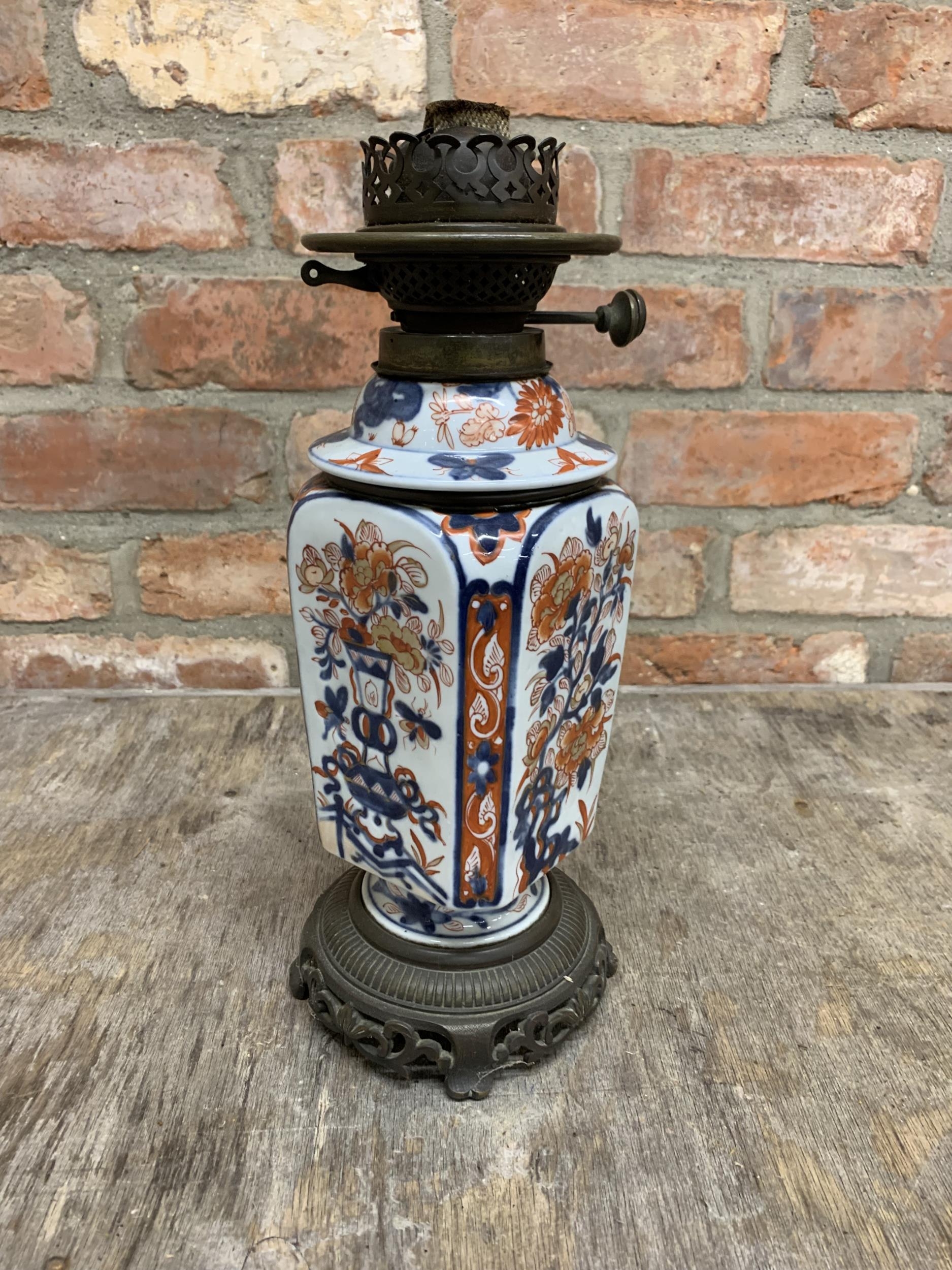 Antique Chinese hand painted vase converted to oil lamp, H 37CM - Image 2 of 3