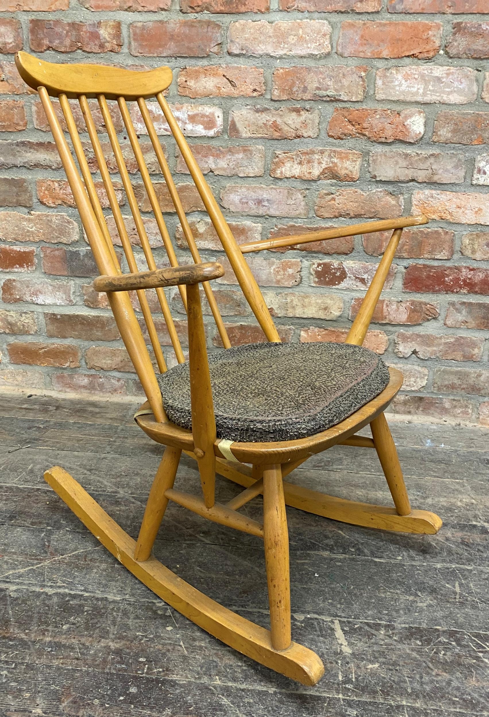 Ercol light elm rocking chair, H 87cm