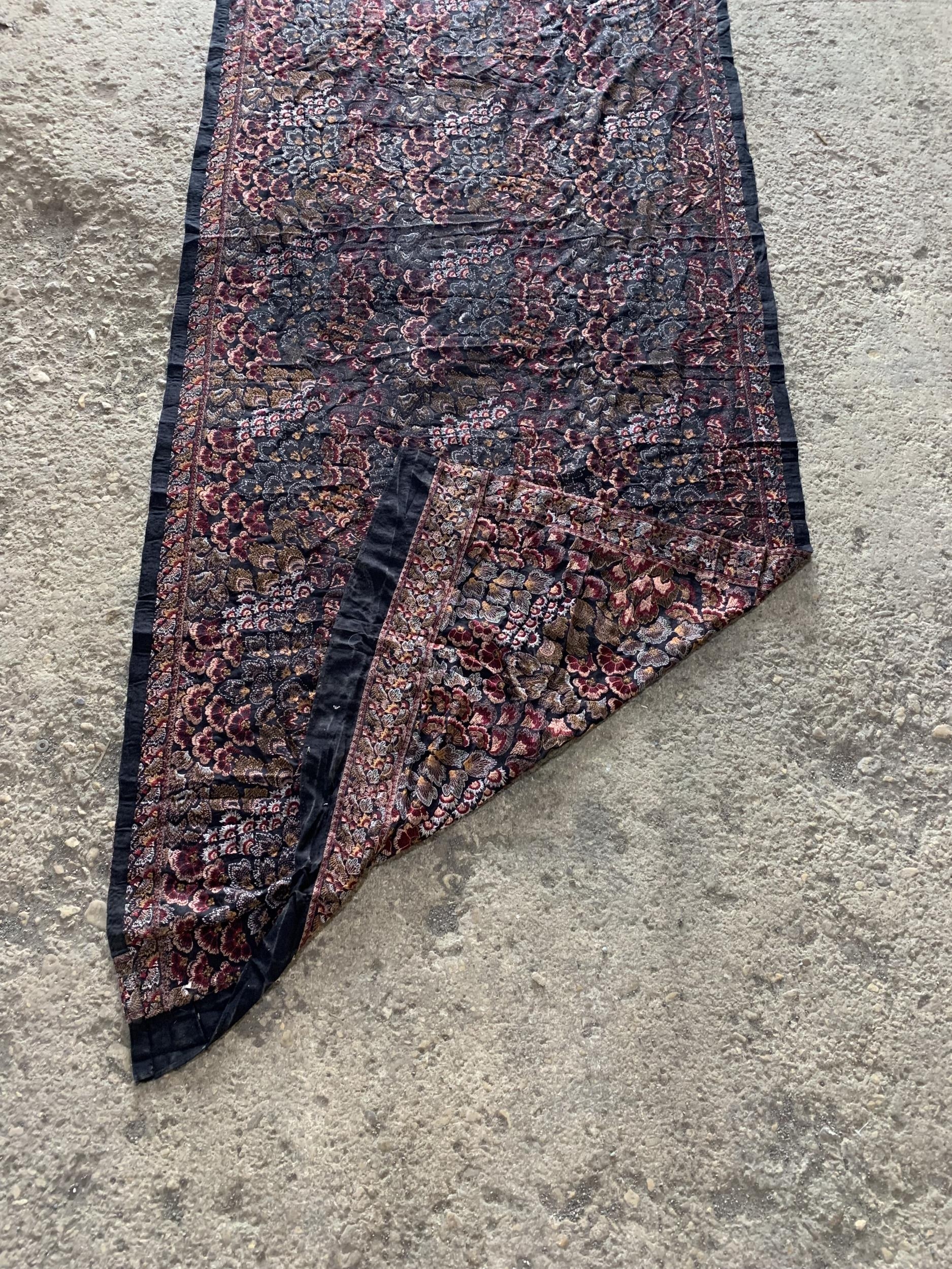 Embroided traditional Karandi fabric shawl, bright decoration on black ground, 220 x 94cm - Image 3 of 3