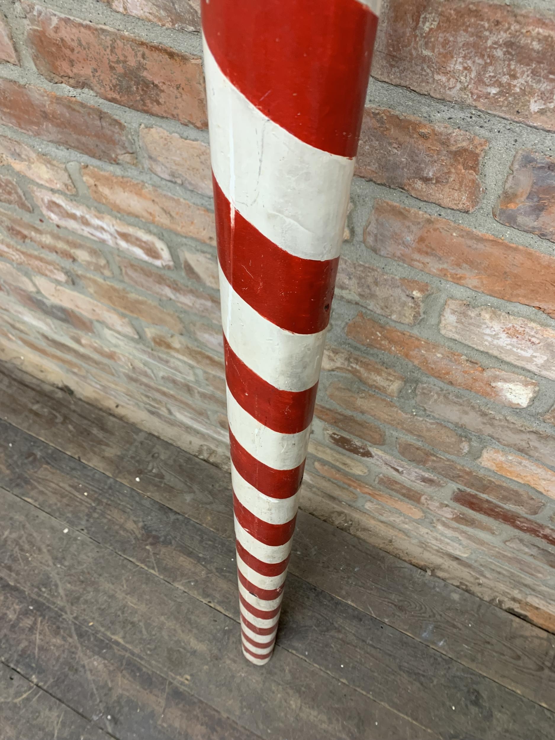Large hand painted red and white striped wooden barbers pole, H 215cm - Image 3 of 3