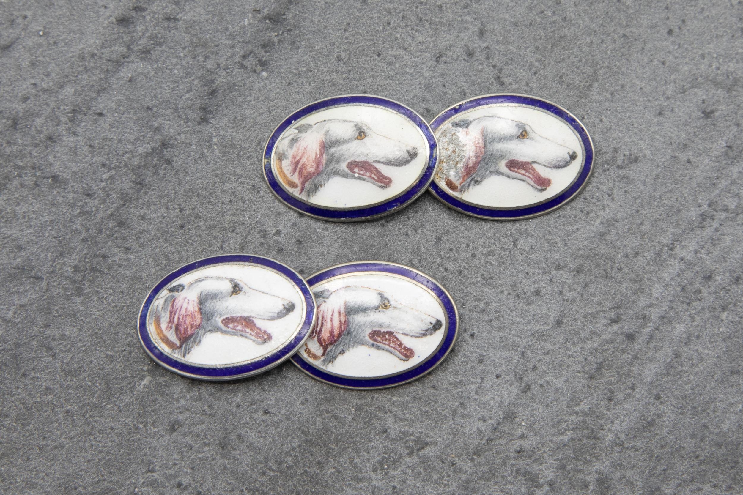 Set of white metal cufflinks enamelled with Afghan hound heads - Image 2 of 3