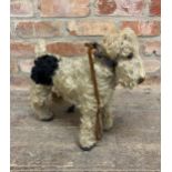 Vintage fox terrier stuffed dog with original studded leather collar and lead, possibly Steiff, H