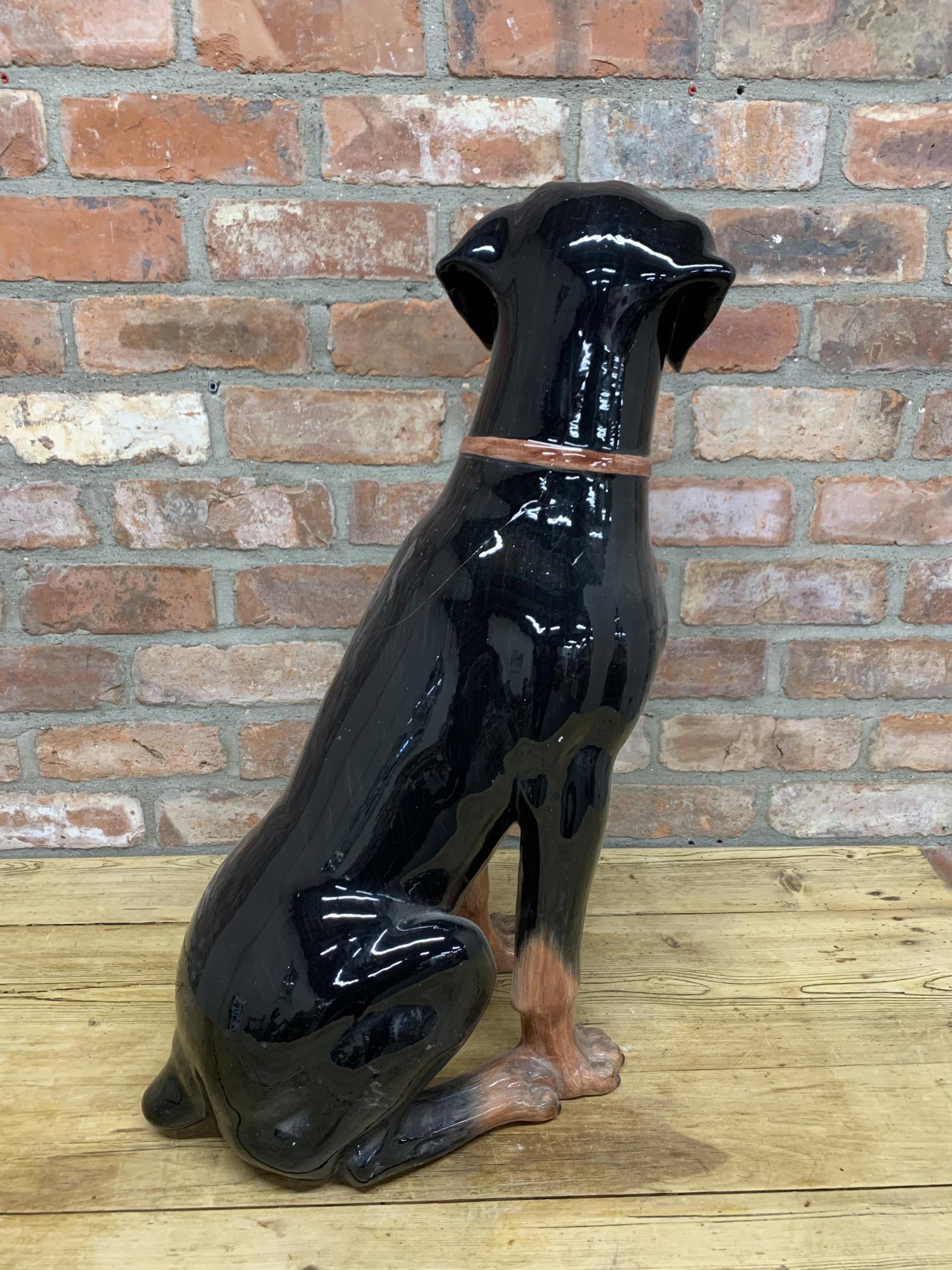 Large Mid Century Italian ceramic Doberman dog figurine, marked to base, H 70cm (AF) - Image 3 of 4