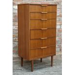 An Austin Suite teak chest of six drawers, H 125cm x W 65cm x D 41cm