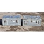 Two tin military trunks with twin carry handles and hinged lids, H 26cm x W 63cm x D 43cm (largest)
