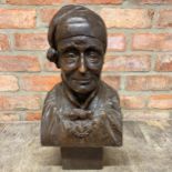 Alfred Charles Lenoir hand carved oak wood bust signed to reverse, H 50cm