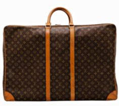 Louis Vuitton Sirius 70 suitcase in brown monogram canvas with tan vachetta leather trim, gold