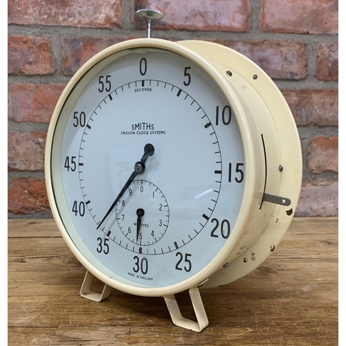 Large vintage Smiths cream coloured stop watch timer, working, D 27cm