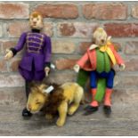 Filzpuppen Circus Sarrasani - Steiff lion tamer and circus clown with original Steiff mohair lion (