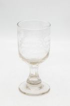 George III wine glass, acid etched with fern leaves and inscribed 'A present to Margaret Johnston,