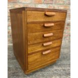 Mid century teak bank of five drawers, H 76cm x W 52cm