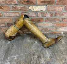 Antique wooden prosthetic leg with original leather strapping, L 85cm